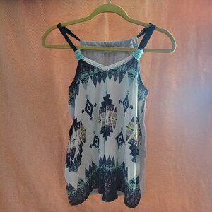 Rewind Aztec Design Flowy Raceback Tank Top Shirt Size XS